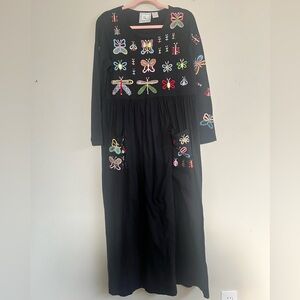 Michael Simon Black Dress with Colorful Embroidery Love Butterflies